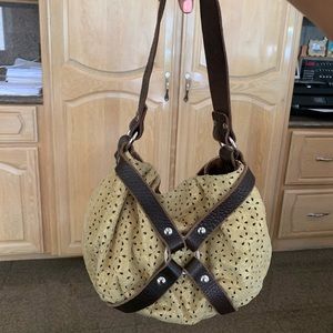 Gold metallic boho bag w/ brown shoulder strap